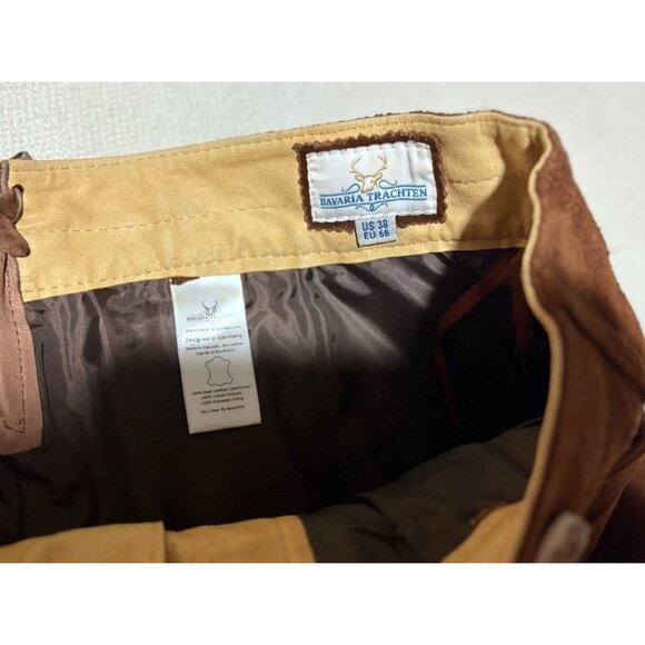 Bavaria Trachten Leather Lederhosen Shorts & Straps German Oktoberfest US38 NEW - Picture 3 of 7